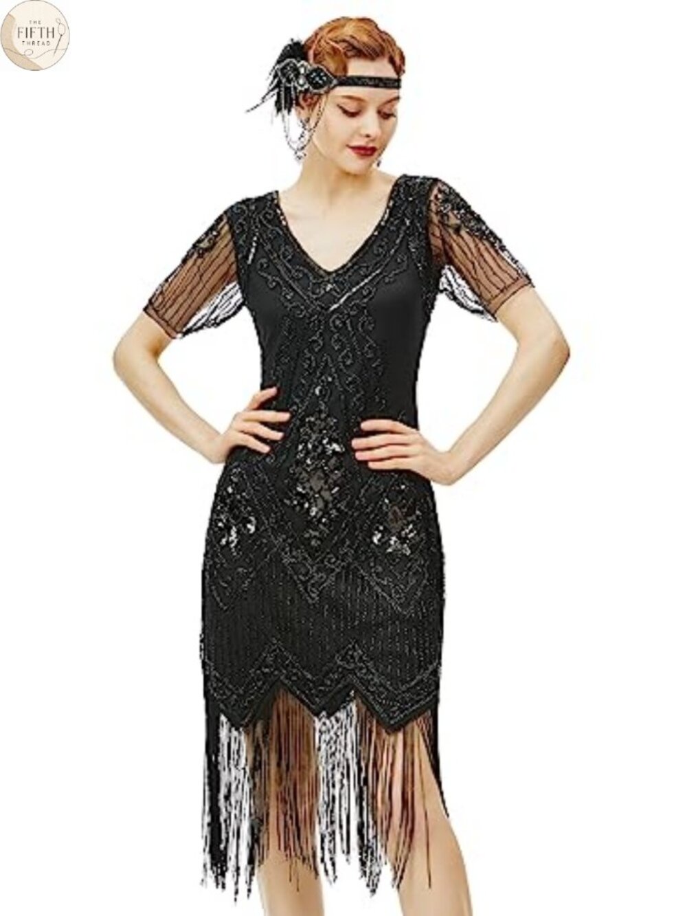 Fringed Sequin Art Deco Bodycon Midi Dress Gatsby Party